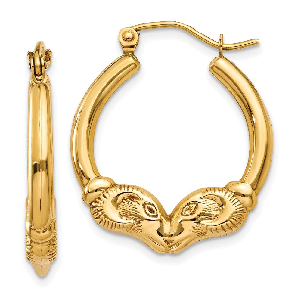 Polished;14k Yellow gold;Hollow;Hinged post