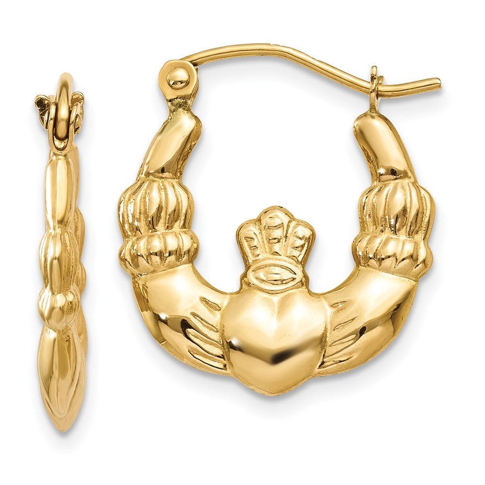 Polished;14k Yellow gold;Hollow;Hinged post
