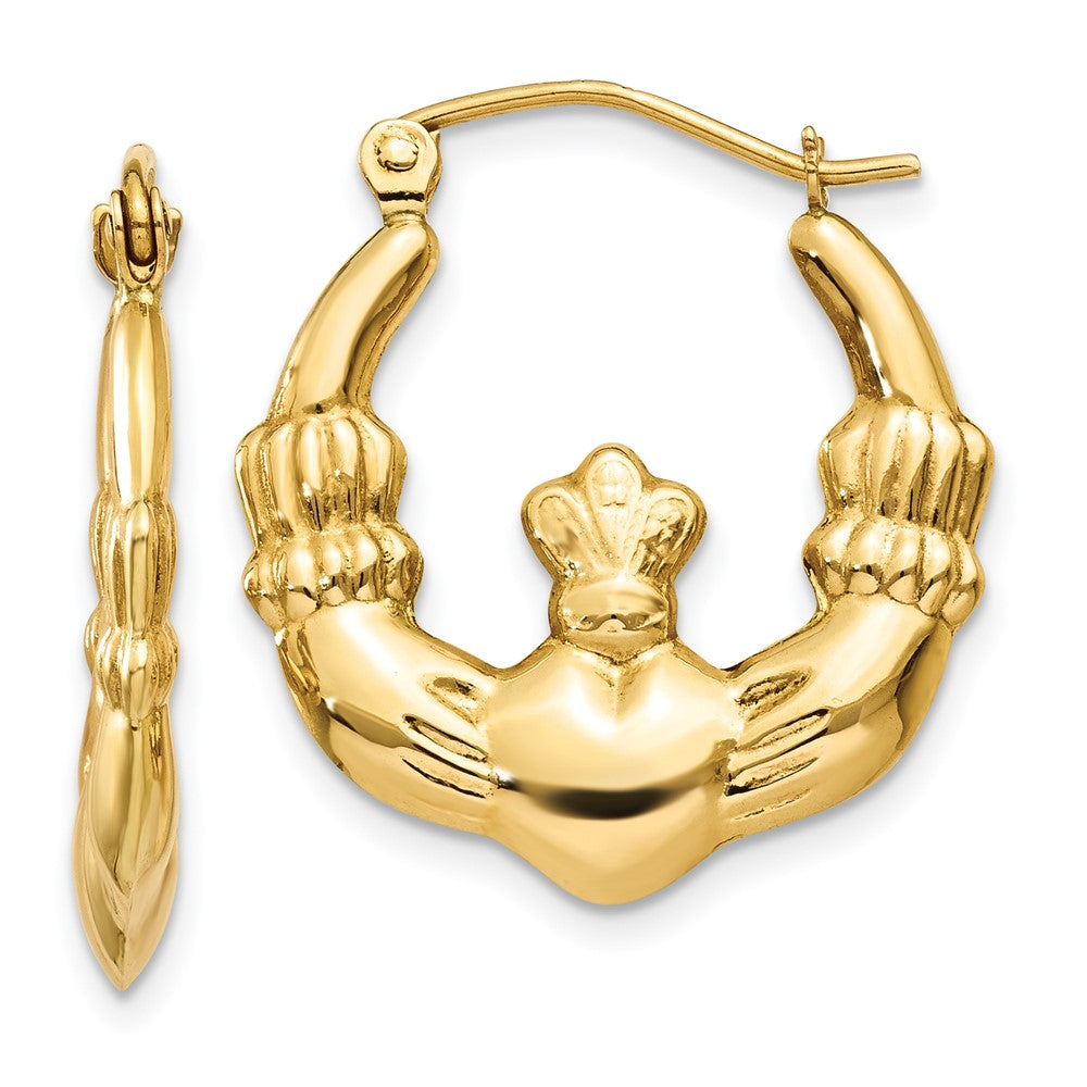 Polished;14k Yellow gold;Hollow;Hinged post