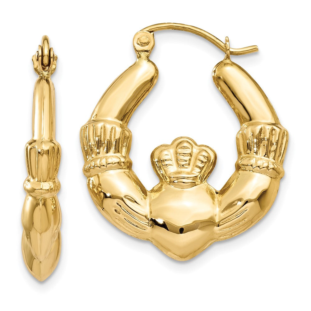 Polished;14k Yellow gold;Hollow;Hinged post