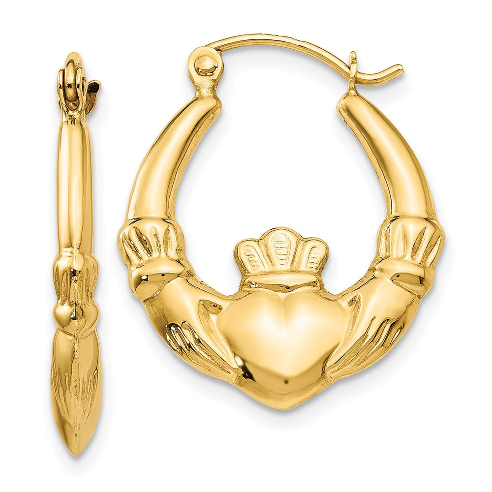 Polished;14k Yellow gold;Hollow;Hinged post