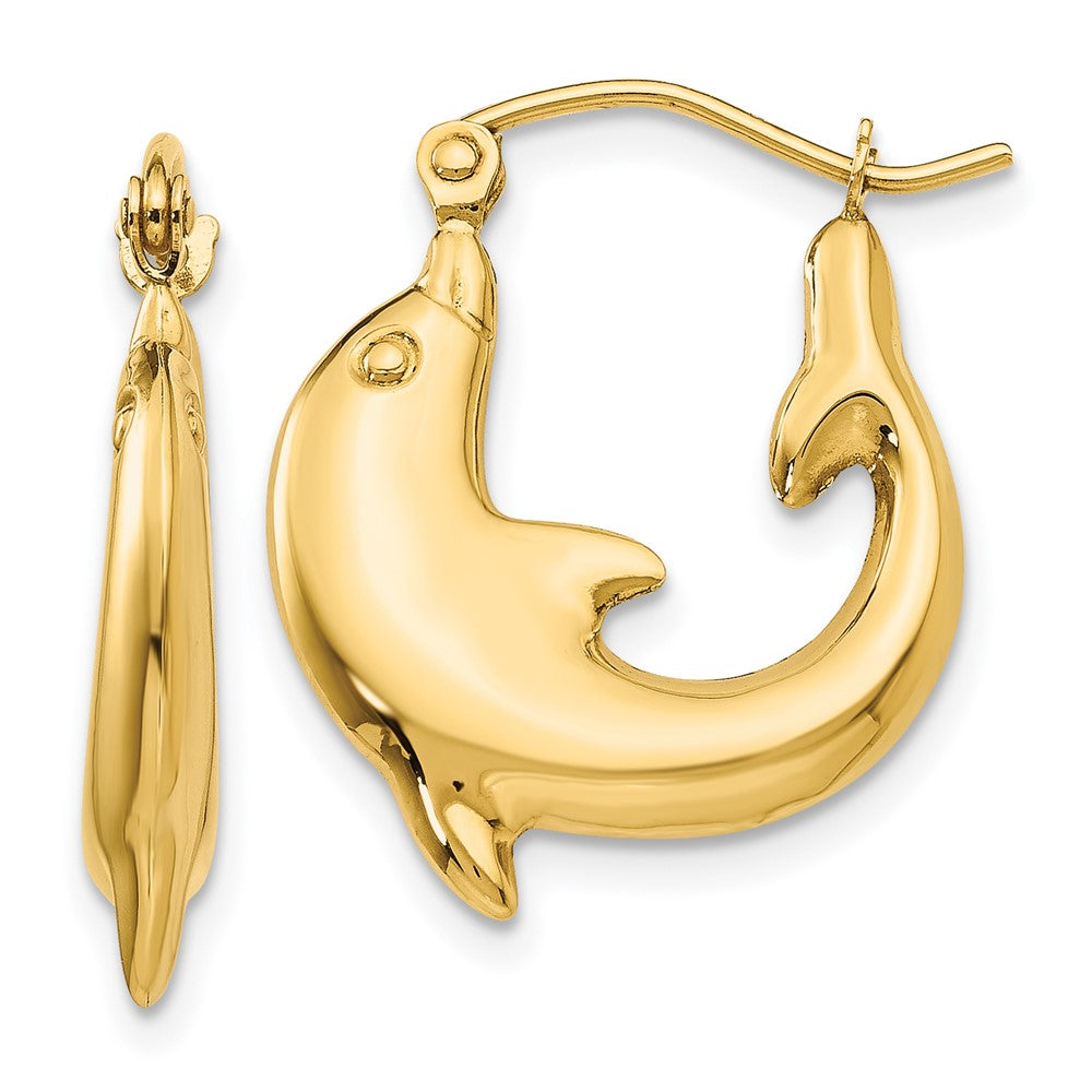 Polished;14k Yellow gold;Hollow;Hinged post