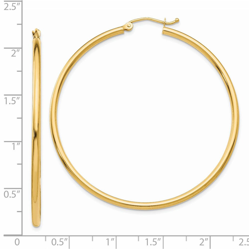 14k 2x50mm  Polished Lightweight Tube Hoop Earrings