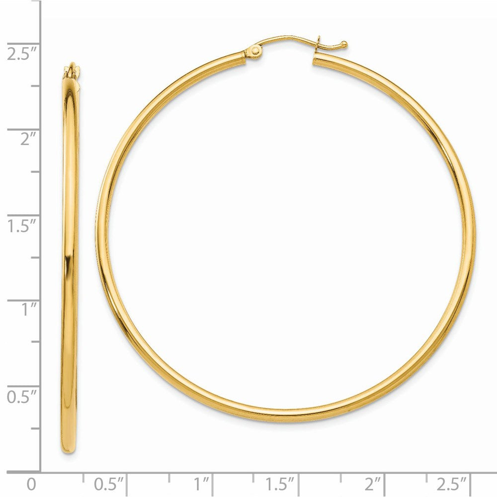 14k 2x55mm Polished Lightweight Tube Hoop Earrings