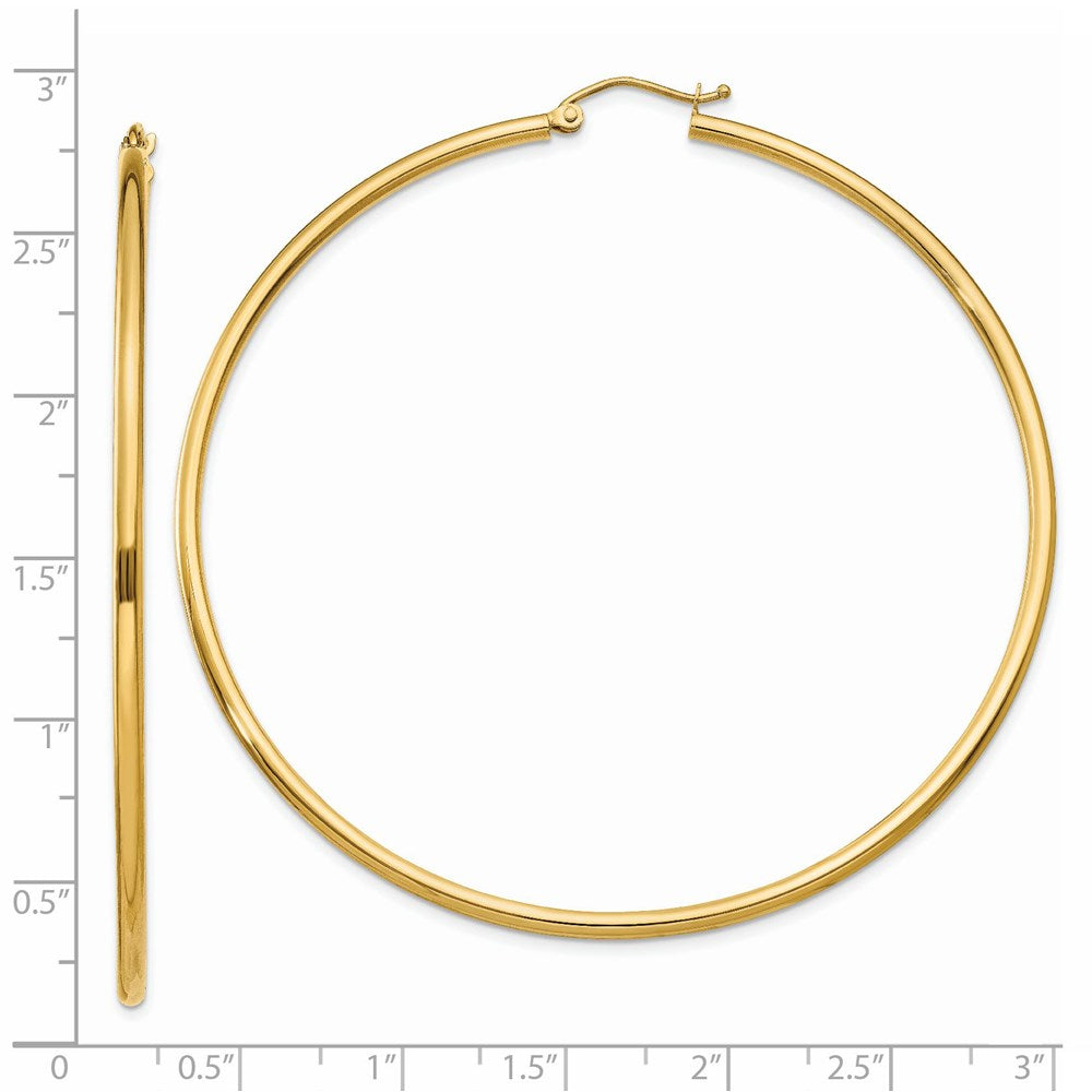 14k 2x65mm Polished Lightweight Tube Hoop Earrings