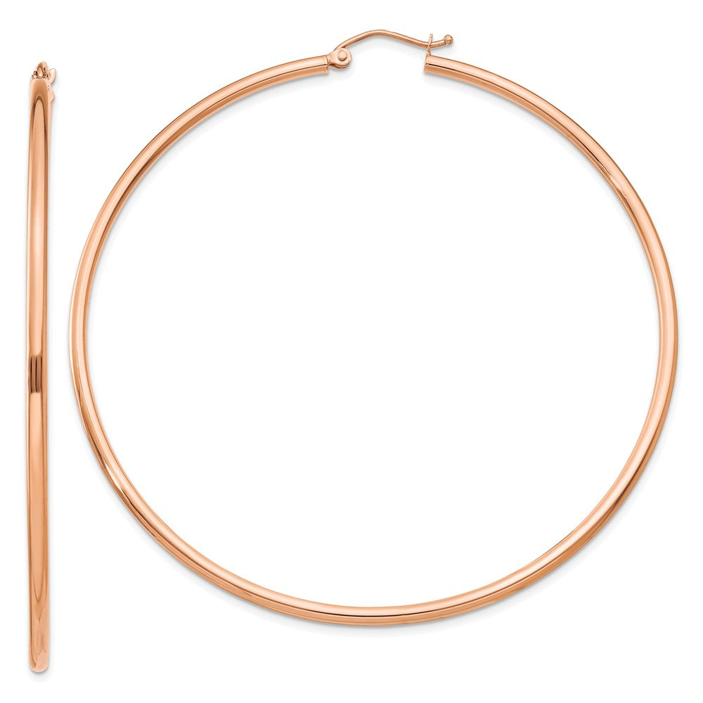 14k Rose Gold 2x65mm Polished Lightweight Tube Hoop Earrings