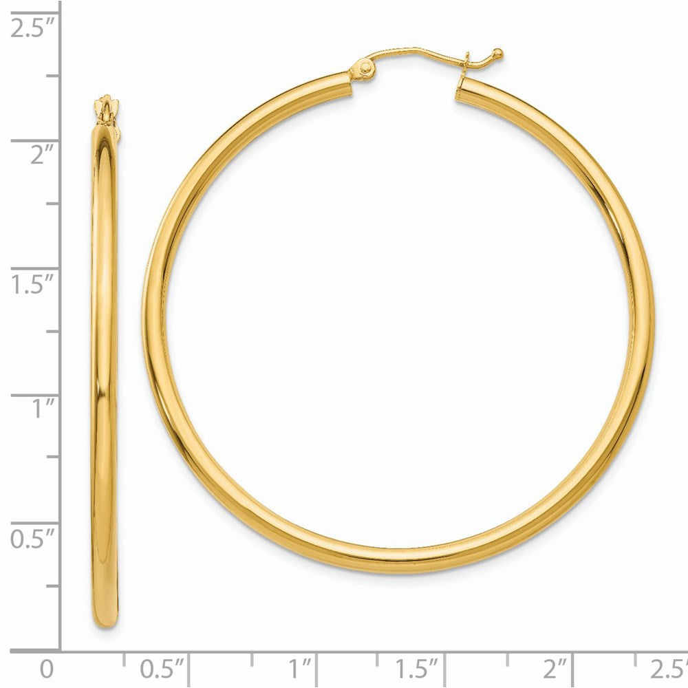 14K 2.5x50mm Polished Lightweight Tube Hoop Earrings
