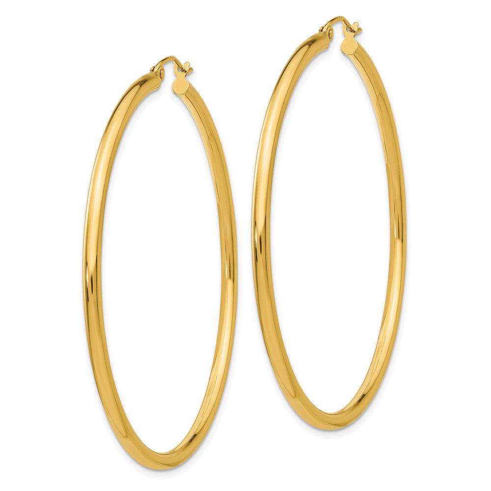 14K 2.5x55mm Polished Lightweight Tube Hoop Earrings
