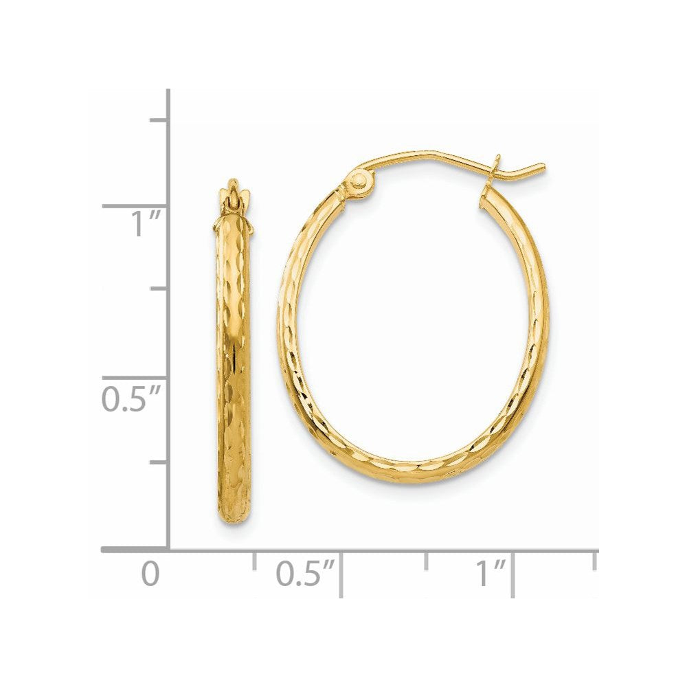 14k 2.5x25mm Lightweight Diamond-cut Oval Tube Hoop Earrings