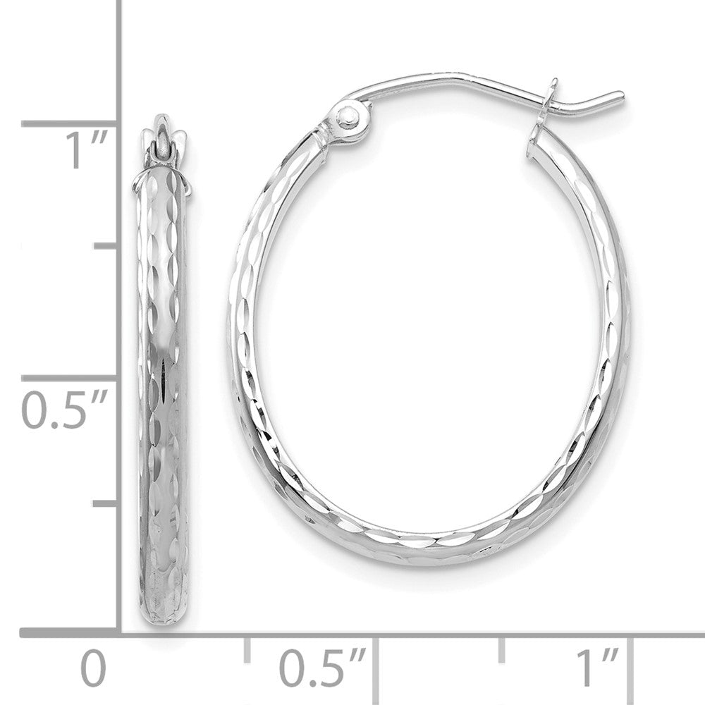 14k White Gold 2.5x25mm Lightweight Diamond-cut Oval Tube Hoop Earrings