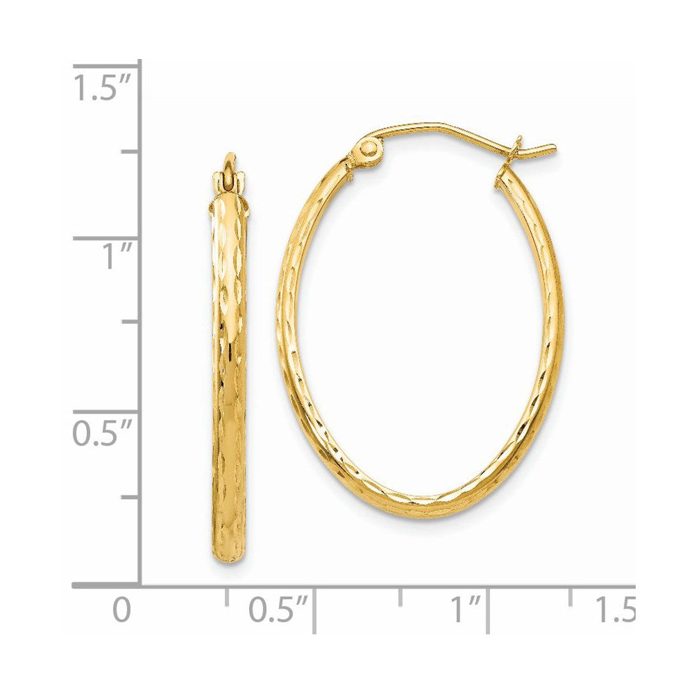 14k 2.5x29mm Lightweight Diamond-cut Oval Tube Hoop Earrings