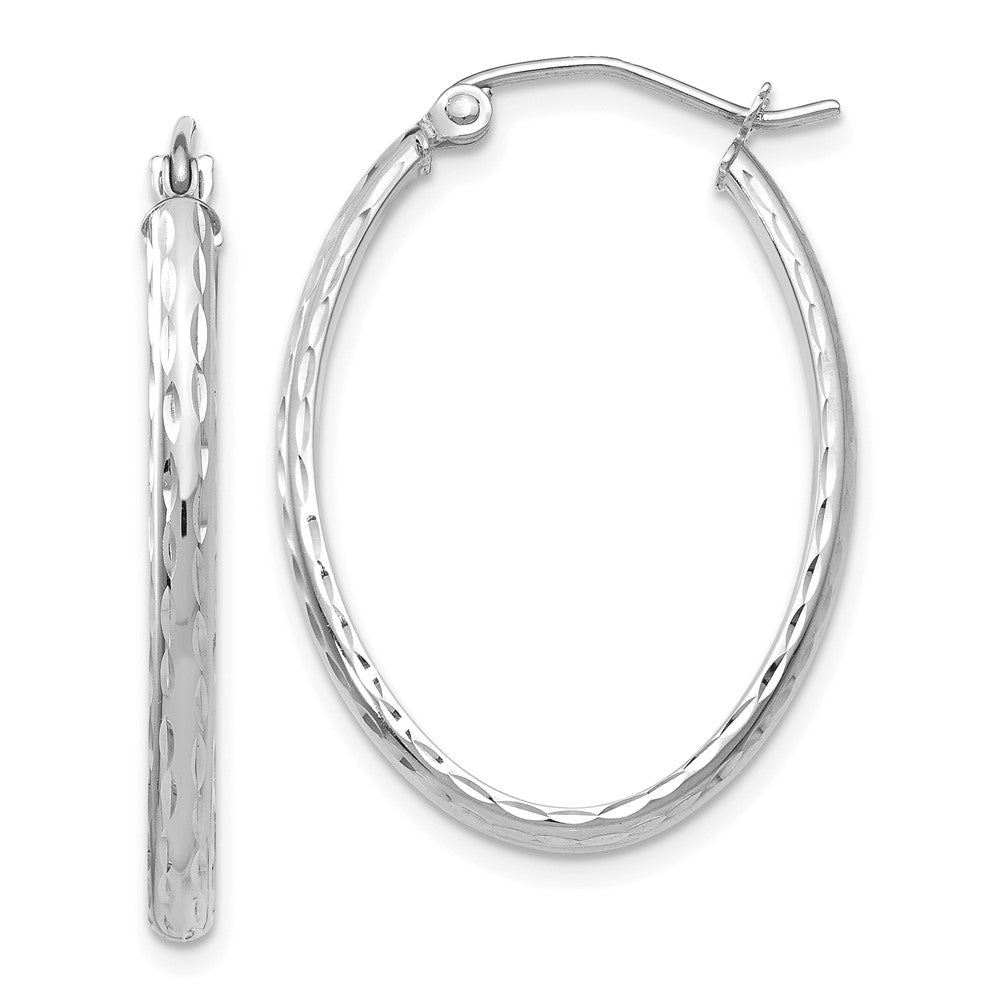 14k White Gold 2.5x29mm Lightweight Diamond-cut Oval Tube Hoop Earrings