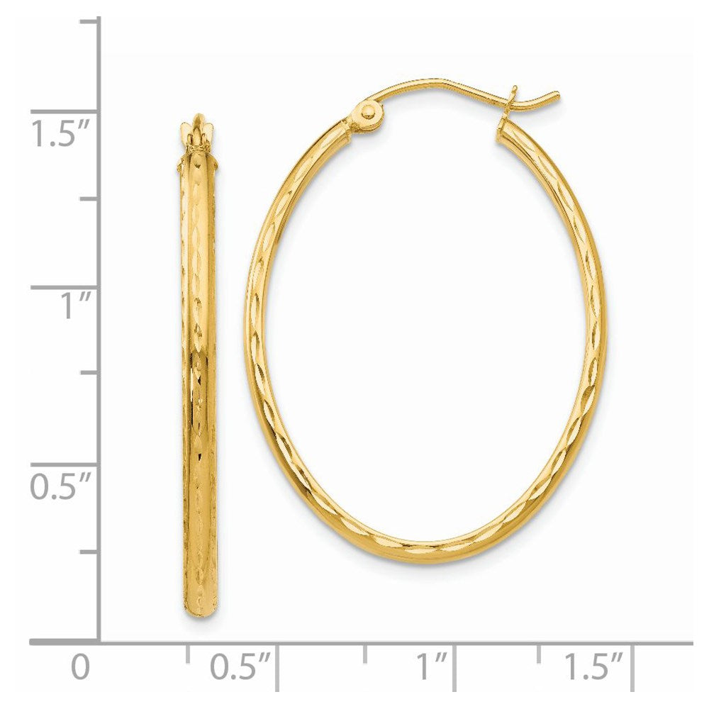 14k 2.5x35mm Lightweight Diamond-cut Oval Tube Hoop Earrings