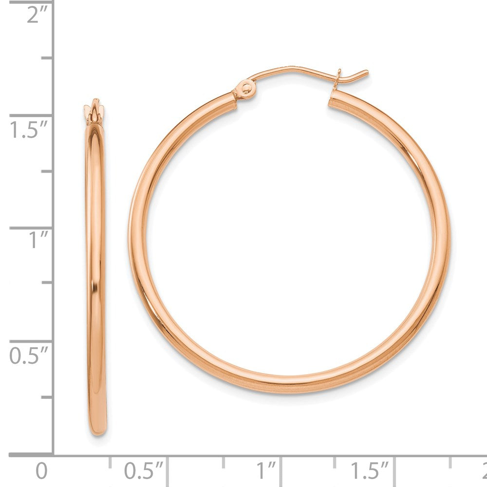14k Rose Gold 2x35mm Polished Lightweight Tube Hoop Earrings