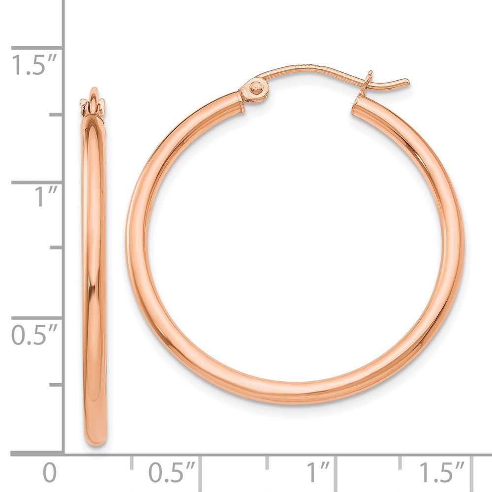 14k Rose Gold 2x30mm Polished Lightweight Tube Hoop Earrings