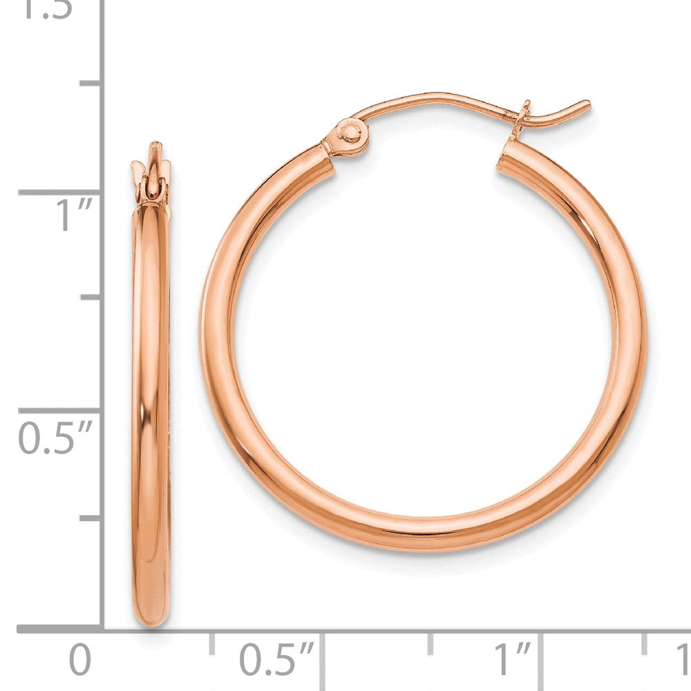 14k Rose Gold 2x25mm Polished Lightweight Tube Hoop Earrings
