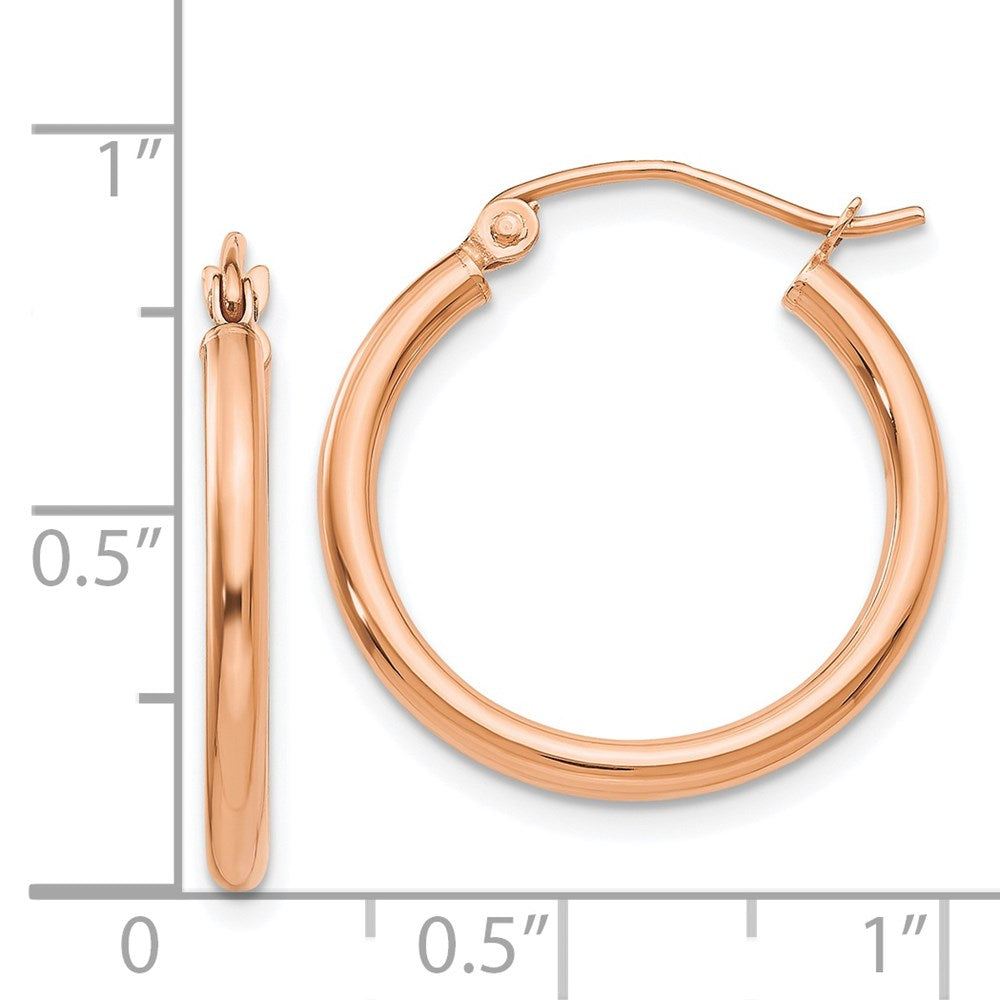 14k Rose Gold 2x20mm Polished Lightweight Tube Hoop Earrings