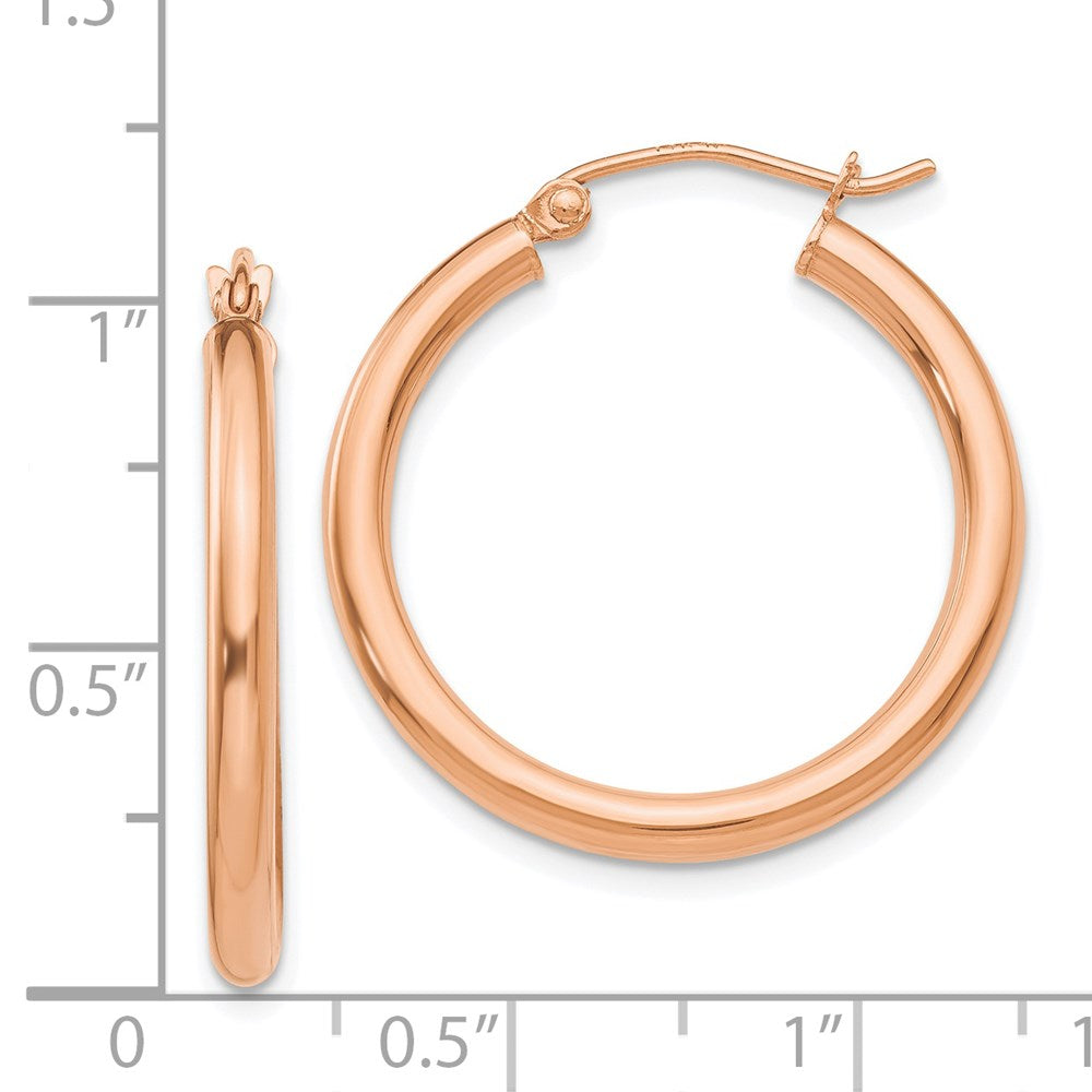 14k Rose Gold 2.5x25mm Polished Lightweight Tube Hoop Earrings