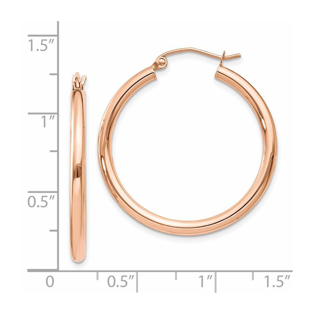 14k Rose Gold 2.5x30mm Polished Lightweight Tube Hoop Earrings