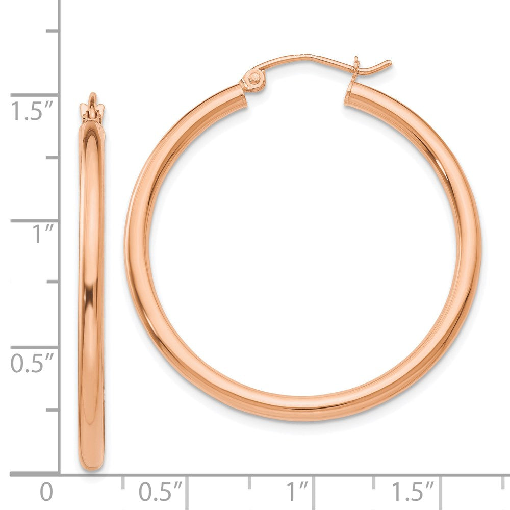 14k Rose Gold 2.5x35mm Polished Lightweight Tube Hoop Earrings