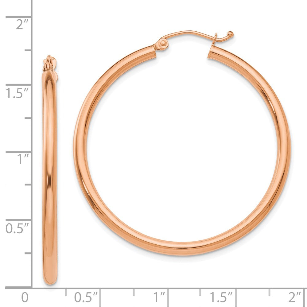 14k Rose Gold 2.5x40mm Polished Lightweight Tube Hoop Earrings