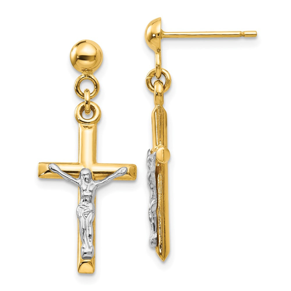 Polished;3-D;14K Two-tone;Hollow;Post;Dangle