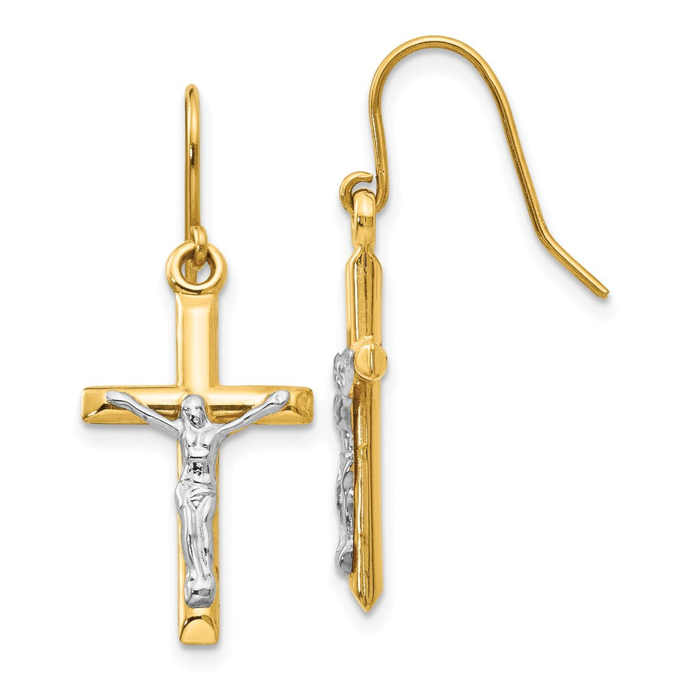 Polished;3-D;14K Two-tone;Hollow;Shepherd hook