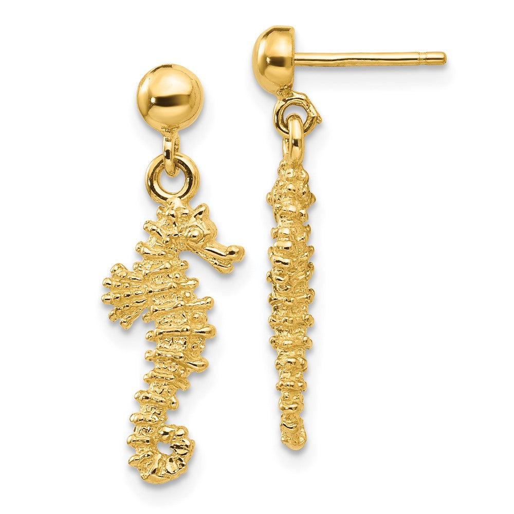 Polished;14k Yellow gold;Post;Textured;Dangle