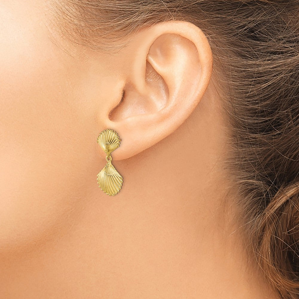14K Polished Scallop Shell Dangle Earrings