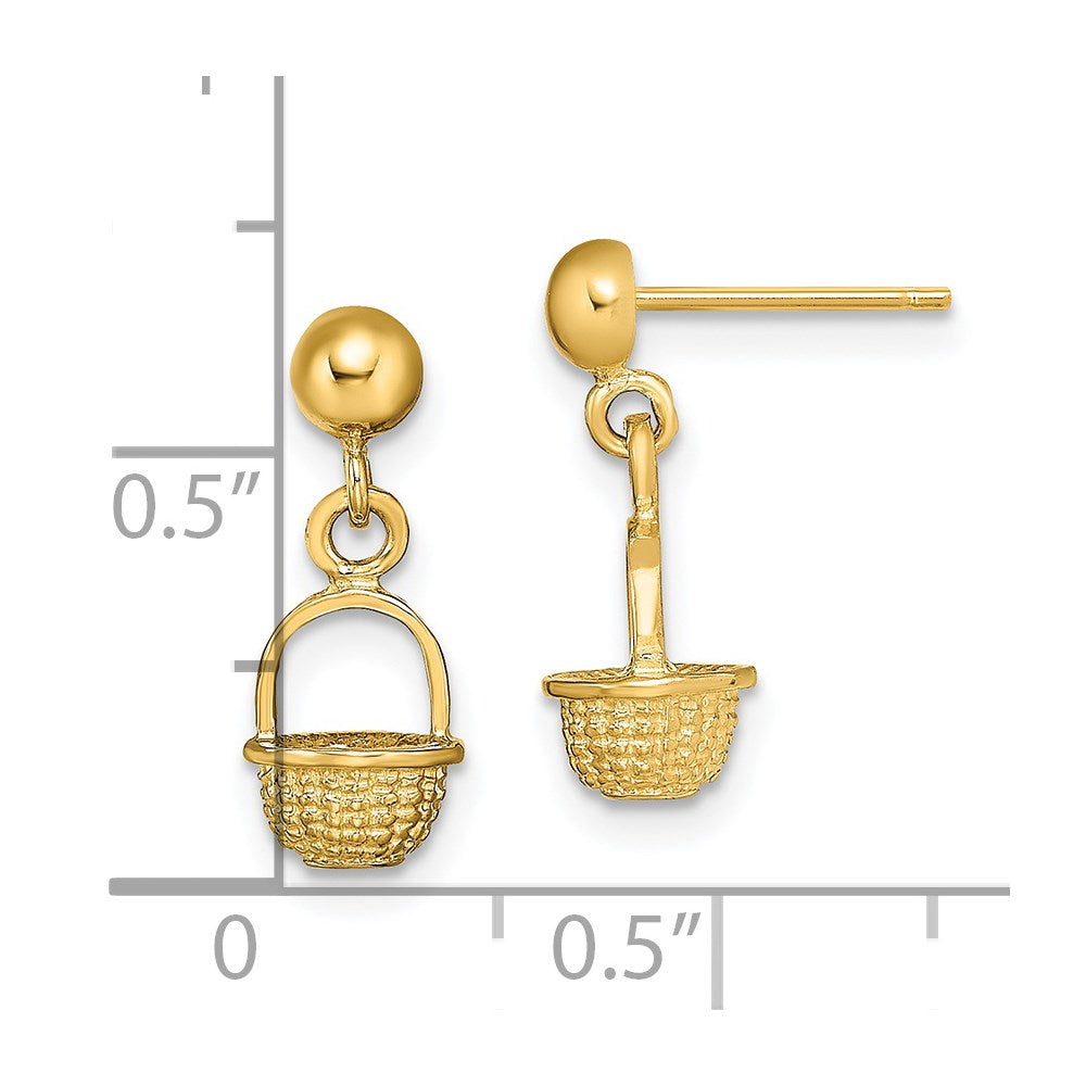 14K 3-D Mini Basket Drop Earrings