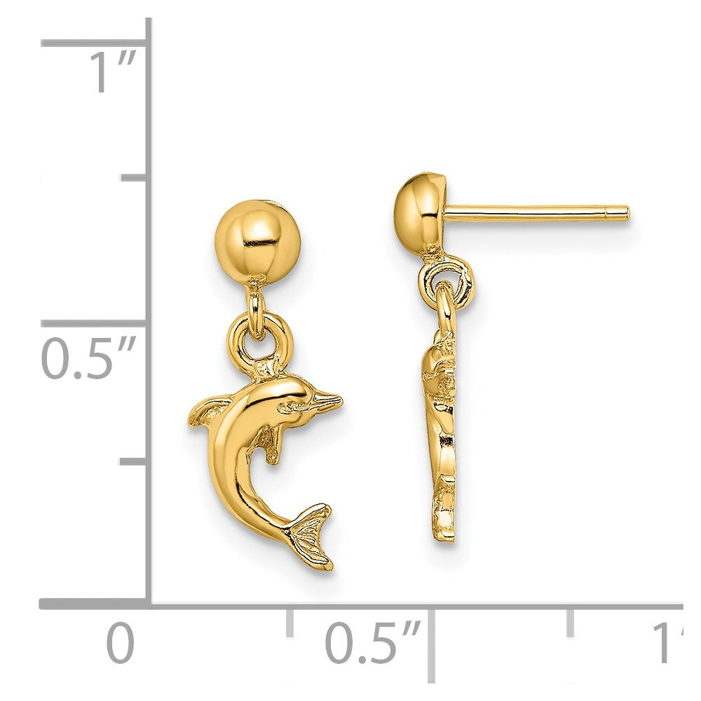 14K Mini Jumping Dolphin Dangle Earrings