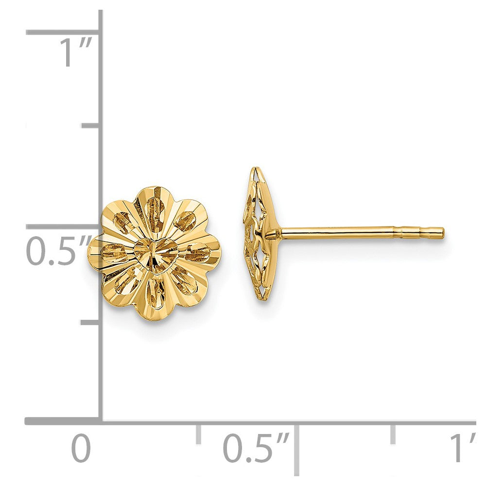 14k Polished Diamond-cut Snowflake Post Earrings