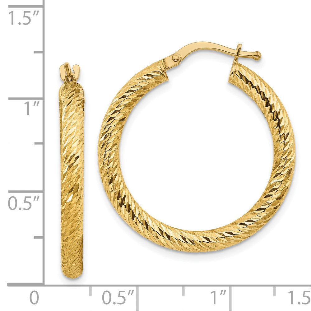 14k 3x27mm Diamond-cut Round Tube Hoop Earrings