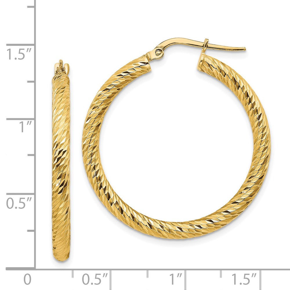 14k 3x32mm Diamond-cut Round Tube Hoop Earrings