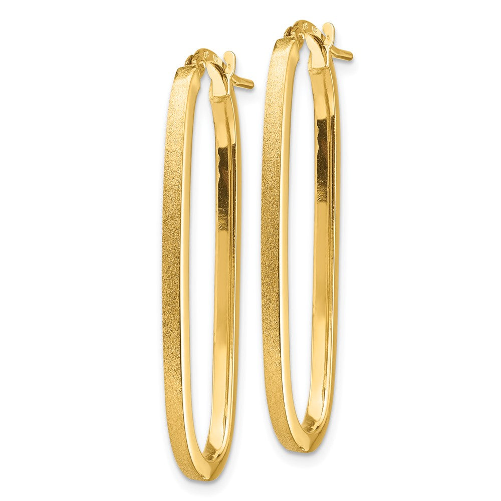 14k 2x37mm Polished and Satin Oval Tube Hoop Earrings