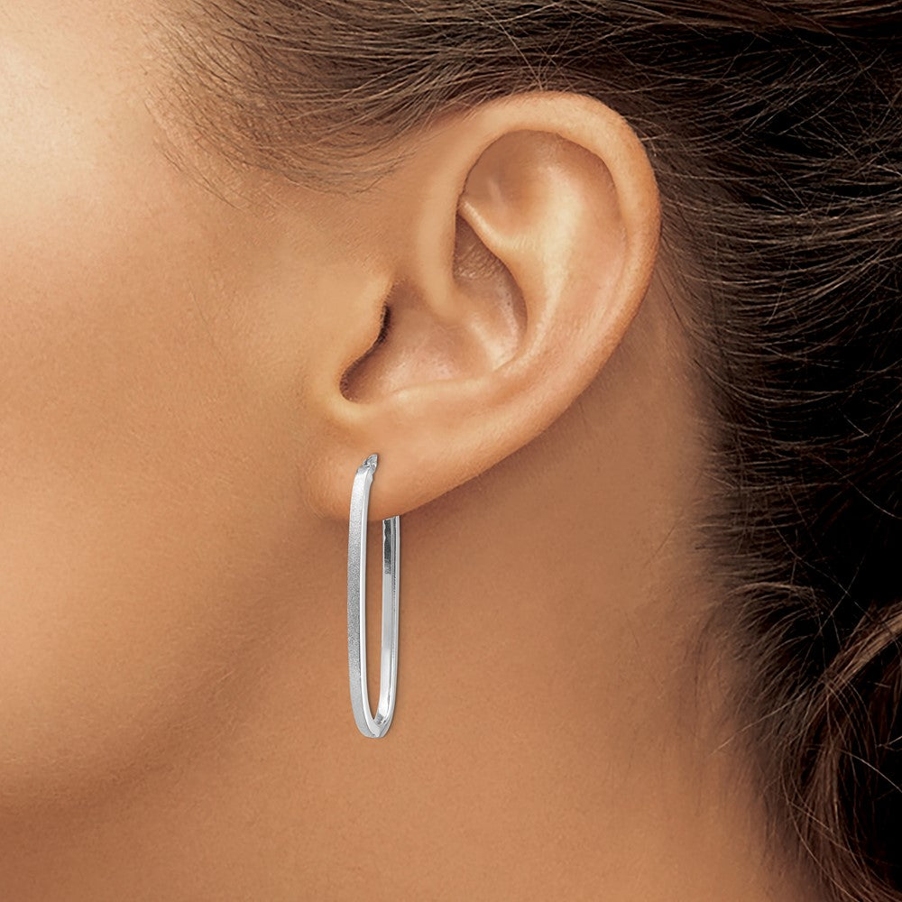 14k White Gold 2x37mm Polished and Satin Oval Tube Hoop Earrings