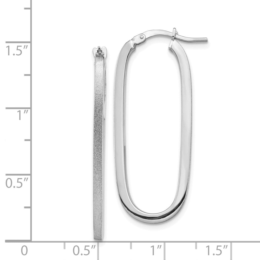 14k White Gold 2x37mm Polished and Satin Oval Tube Hoop Earrings
