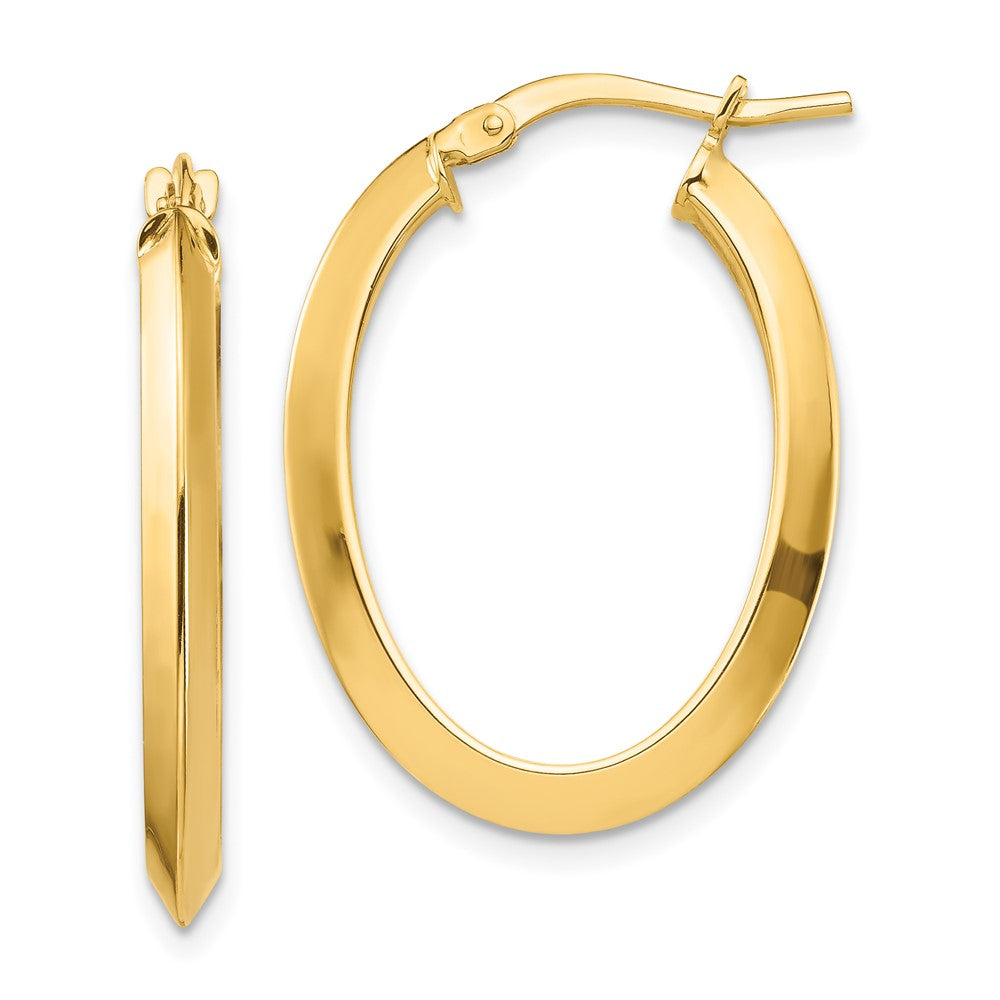 14k 3.5x27mm Polished Knife-Edge Oval Tube Hoop Earrings