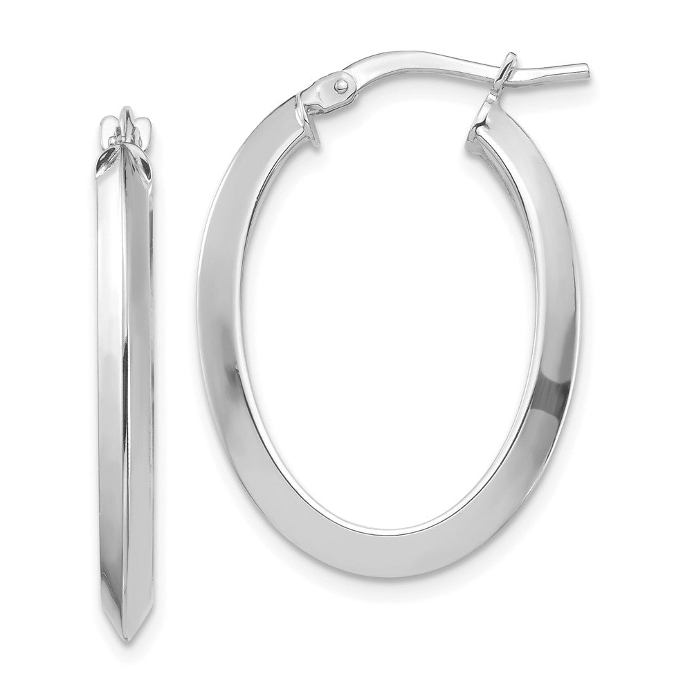 14k White Gold 3.5x27mm Polished Knife-Edge Oval Tube Hoop Earrings