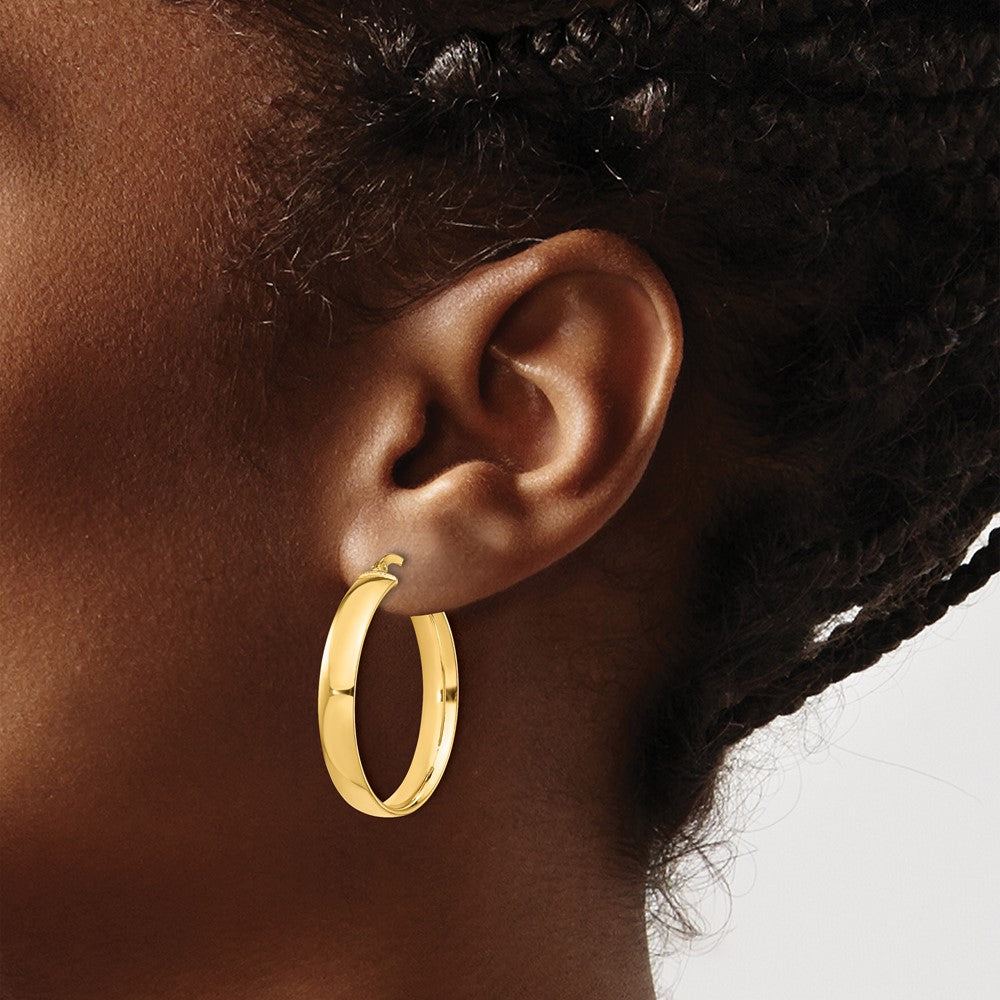 14k 5x30mm High Polished Tube Hoop Earrings
