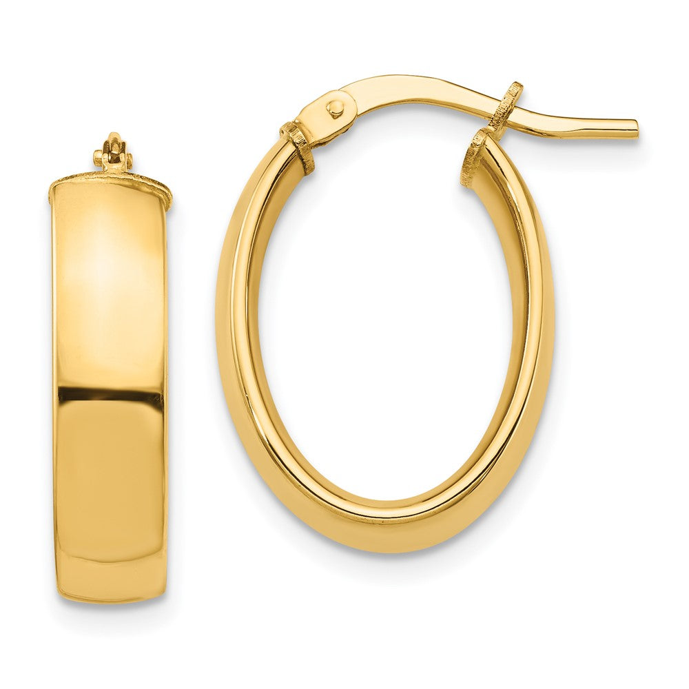 14k 5x20mm High Polished Oval Tube Hoop Earrings