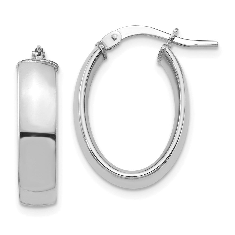 14k White Gold 5x20mm High Polished Oval Tube Hoop Earrings