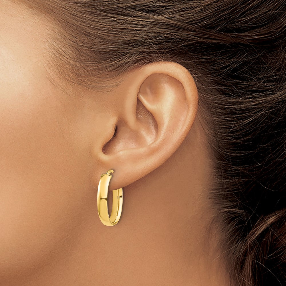 14k 5x25mm High Polished Oval Tube Hoop Earrings