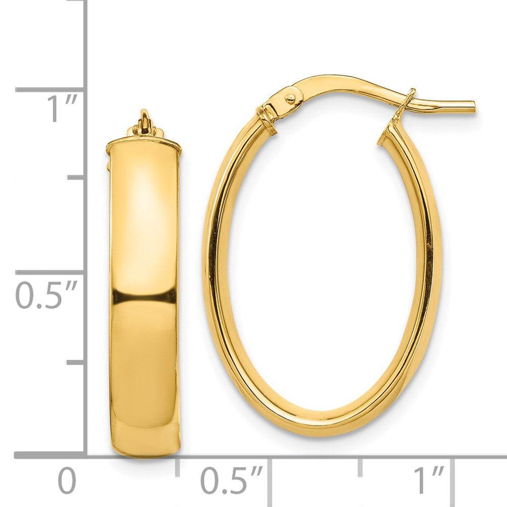 14k 5x25mm High Polished Oval Tube Hoop Earrings