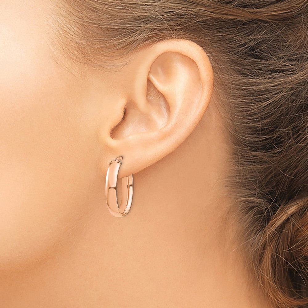 14k Rose Gold 5x25mm High Polished Oval Tube Hoop Earrings