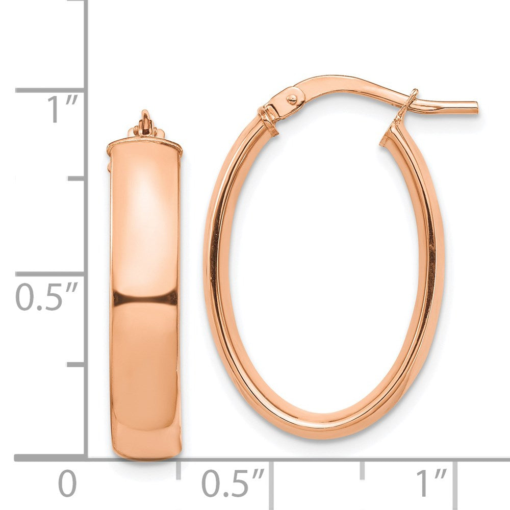 14k Rose Gold 5x25mm High Polished Oval Tube Hoop Earrings