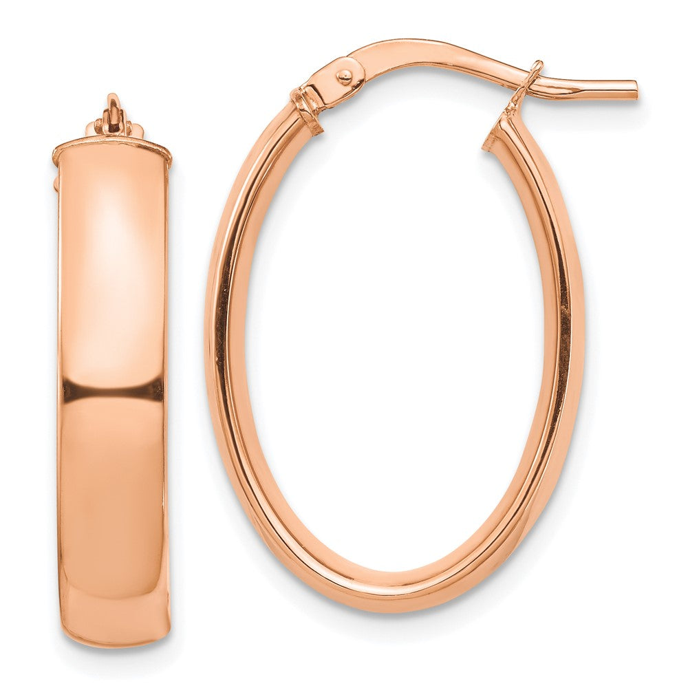 14k Rose Gold 5x25mm High Polished Oval Tube Hoop Earrings
