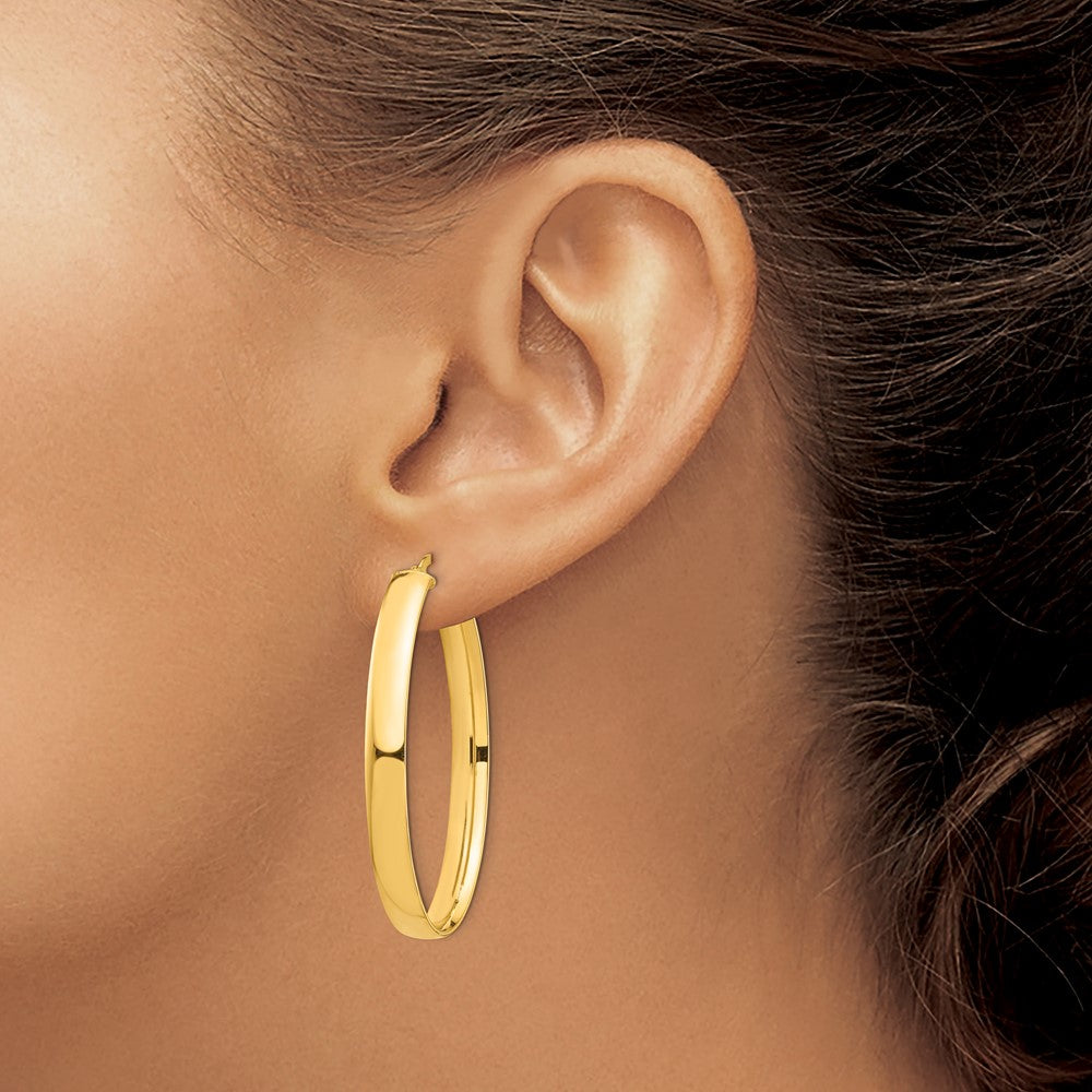 14k 5x44mm High Polished Oval Tube Hoop Earrings