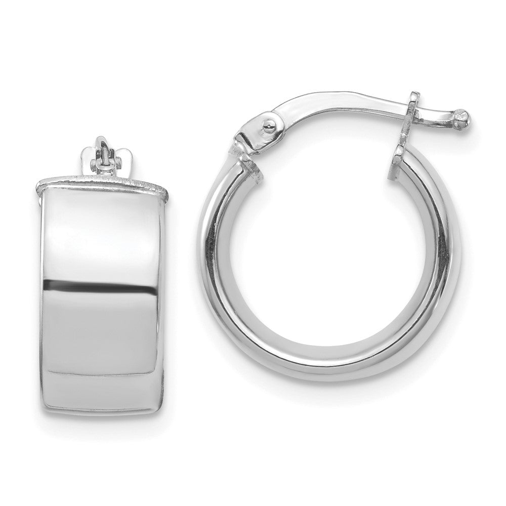 14k White Gold 7x14mm High Polished Tube Hoop Earrings