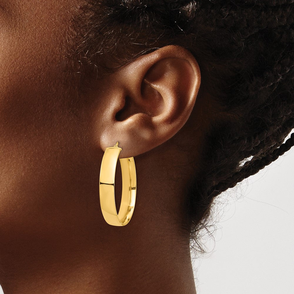 14k 7x35mm High Polished Tube Hoop Earrings